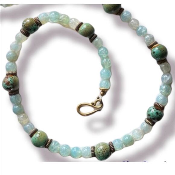 Agate and porcelain gold plated necklace and earrings set - Picture 12 of 14